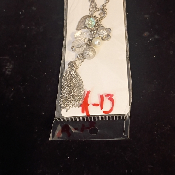 Silver Charm Necklace with Crystal Accents - Picture 7 of 7